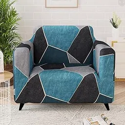 Story@Home Sofa Cover Fully Covered Stretchable Polyester Spandex Elastic Sofa Cover for Living Room & Create Customized Set (Navy Blue and Black, 1 Seater)-picture-13