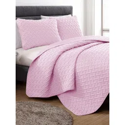 Story@home 3Pcs Pink Textured Quilted Microfibre Bed Covers-picture-10