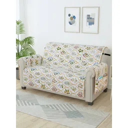 Story@home Beige & Green Printed Microfiber 2 Seater Sofa Cover With Arms-picture-32