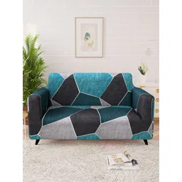 Story@home Blue & Black Printed 2 Seater Stretchable Sofa Cover With Arms-picture-40