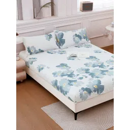 Story@home Blue & White Floral Cotton 186 TC Double Queen Bedsheet Set-2.25 m X 2.50 m-picture-29