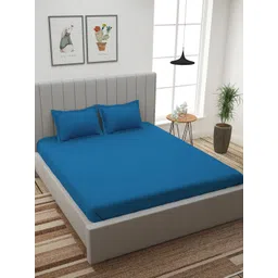Story@home Blue Solid 300 TC Cotton 1 King Bedsheet with 2 Pillow Covers-picture-44