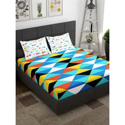 Story@home Blue White Floral Cotton 144 TC Queen Bedsheet With 2 Pillow Covers-picture-31