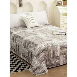 Story@home Brown & White Abstract Printed 240 TC Cotton King Bedsheet With 2 Pillow Covers-picture-43