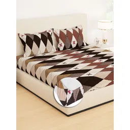 Story@home Brown & White Geometric 210 TC King Bedsheet with 2 Pillow Covers-picture-21