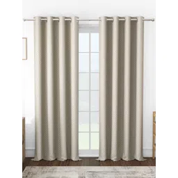 Story@home Brown & White Set of 2 Geometric Room Darkening Long Door Curtain image 1