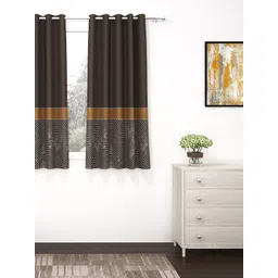 Story@home Brown & Yellow 2 Pieces Geometric Printed Room Darkening Window Curtain-picture-10