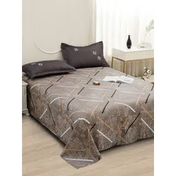 Story@home Coffee Brown Abstract Printed 240 TC Queen Bedsheet with 2 Pillow Covers-picture-33