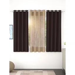 Story@home Coffee Brown Set of 3 Black Out Window Curtain-picture-15