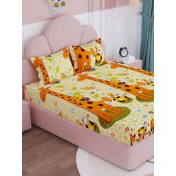 Story@home Cream-Coloured & Orange Cartoon Characters 180 TC Queen Bedsheet with 2 Pillow Covers-picture-47