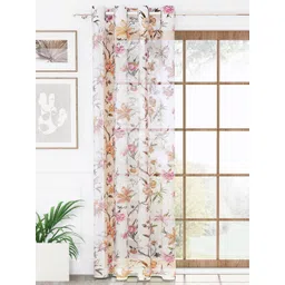 Story@home Cream-Coloured & Pink Floral Sheer Long Door Curtain-picture-36