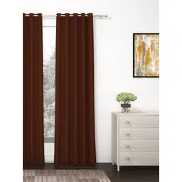 Story@Home Faux Silk Solid 300GSM Brown Room Darkening Blackout Door Curtain - Set of 1-picture-22