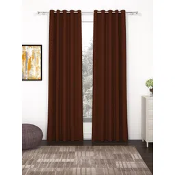 Story@Home Faux Silk Solid 300GSM Brown Room Darkening Blackout Door Curtain - Set of 2-picture-23