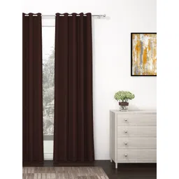Story@Home Faux Silk Solid 300GSM Dark Brown Room Darkening Blackout Door Curtain - Set of 1-picture-25