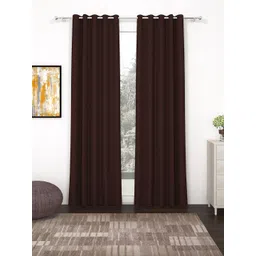 Story@Home Faux Silk Solid 300GSM Dark Brown Room Darkening Blackout Door Curtain - Set of 2-picture-29