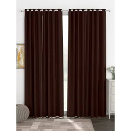 Story@Home Faux Silk Solid 300GSM Dark Brown Room Darkening Blackout Door Curtain - Set of 4-picture-27