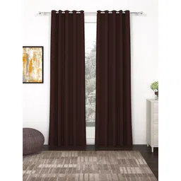 Story@Home Faux Silk Solid Solid 300GSM Dark Brown Room Darkening Blackout Long Door Curtain - Set of 2-picture-31