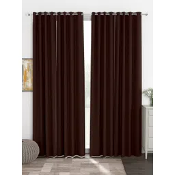 Story@Home Faux Silk Solid Solid 300GSM Dark Brown Room Darkening Blackout Long Door Curtain - Set Of 4-picture-28