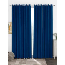 Story@Home Faux Silk Solid Solid 300GSM Navy Blue Room Darkening Blackout Long Door Curtain - Set Of 4-picture-11