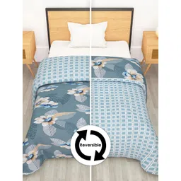 Story@home Grey & Blue Printed Reversible Microfiber 180GSM AC Room Single Bed Comforter-picture-37