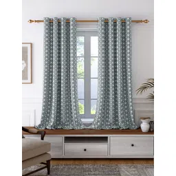 Story@home Grey & Off White Set of 2 Room Darkening Window Curtain-picture-21