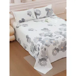 Story@home Grey & White Floral Cotton 186 TC Double Queen Bedsheet Set-2.25 m X 2.50 m-picture-20