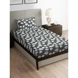 Story@home Grey Floral 180 TC Single Bedsheet with 1 Pillow Cover-picture-27