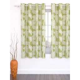 Story@home Lime Green & Off White Floral Jacquard Black Out Window Curtain-picture-23