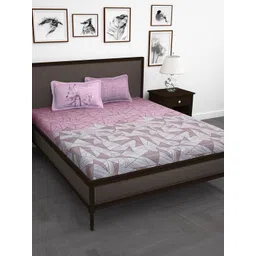 Story@home Mauve & White Geometric Cotton 240TC King Bedsheet with 2 Pillow Covers-picture-37