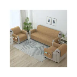 Story@Home Microfiber Solid 3+1+1 Seater Sofa Cover - Beige (Pack of 3)-picture-22