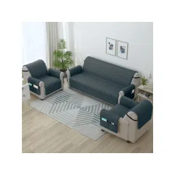 Story@Home Microfiber Solid 3+1+1 Seater Sofa Cover - Grey (Pack of 3)-picture-20