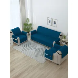 Story@home Navy Blue 3 Pieces Microfiber 5 Seater Sofa Covers With Arms-picture-38