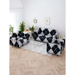 Story@home Navy Blue & Grey Printed Polyester 3 Piece Sofa Cover With Arms-picture-33