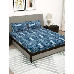 Story@home Navy Blue & White Floral 180 TC Flat Queen Bedsheet with 2 Pillow Covers-picture-19