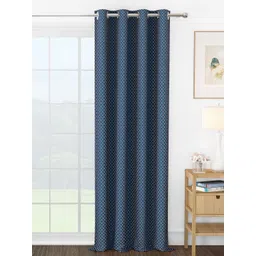 Story@home Navy Blue & White Geometric Room Darkening Long Door Curtain-picture-21