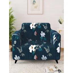 Story@home Navy Blue & White Printed Polyester 1 Piece Sofa Cover With Arms-picture-26