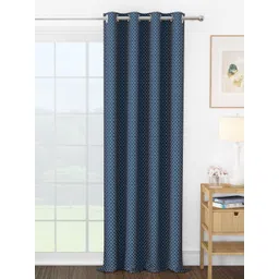 Story@home Navy Blue & White Room Darkening Long Door Curtain-picture-22