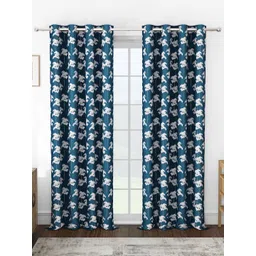 Story@home Navy Blue & White Set of 2 Floral Room Darkening Long Door Curtain-picture-10