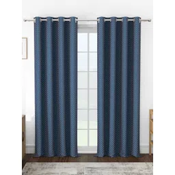 Story@home Navy Blue & White Set of 2 Room Darkening Long Door Curtain-picture-15