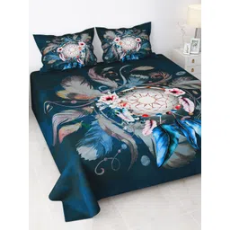 Story@home Navy Blue Floral Microfiber 300 TC Super King Bedsheet Set-2.70 m X 2.70 m-picture-39