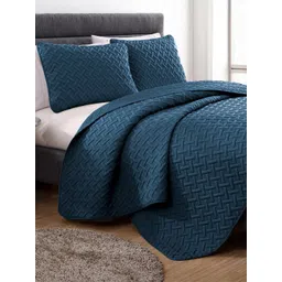 Story@home Navy Blue Queen Bedsheet with 2 Pillow Covers-picture-39