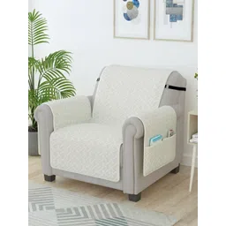 Story@home Off White Self design Microfiber Single Seater Sofa Cover With Arms-picture-34