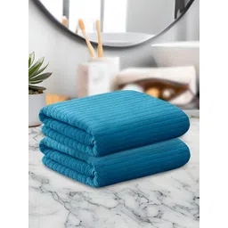 Story@home Set of 2 Striped Blue 400 GSM Premium Soft Hand Towels-image-27