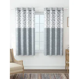 Story@home Topaz Grey Melange & White 2 Pieces Floral Room Darkening Window Curtains-picture-27