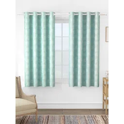 Story@home Turquoise Blue & White Set of 2 Floral Room Darkening Window Curtain-picture-26