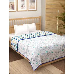 Story@home White & Blue Floral Cotton AC Room 150 GSM Reversible Double Bed Dohar-picture-21