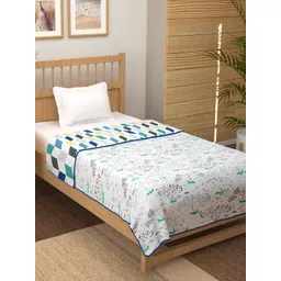 Story@home White & Blue Floral Cotton AC Room 150 GSM Reversible Single Bed Dohar-picture-23