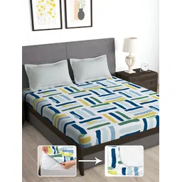 Story@home White & Blue Geometric Cotton 180 TC Fitted Queen Bedsheet with 2 Pillow Covers-picture-37