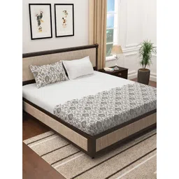 Story@home White & Blue Printed Cotton 300 TC King Bedsheet with 2 Pillow Covers-picture-38