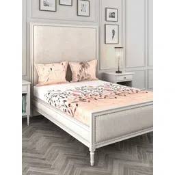 Story@home White & Peach-Coloured Floral 240TC Cotton 1 King Bedsheet with 2 Pillow Covers-picture-17